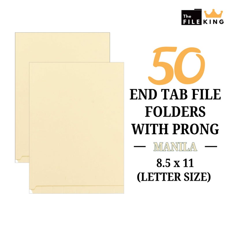 The File King Full Side Tab Manila File Folder with Two Fasteners - Letter Size | Box of 50 | Space for Jacket Labeling | 11-Pt Fiber | Organize Papers for Shelf Filing | USA Made - Image 2